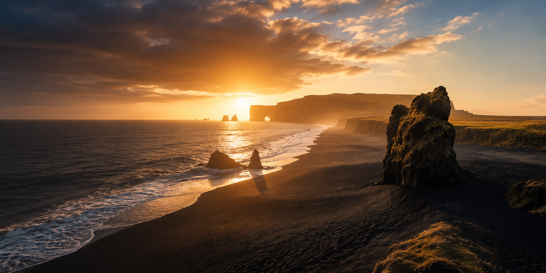Icelandic sunset beach